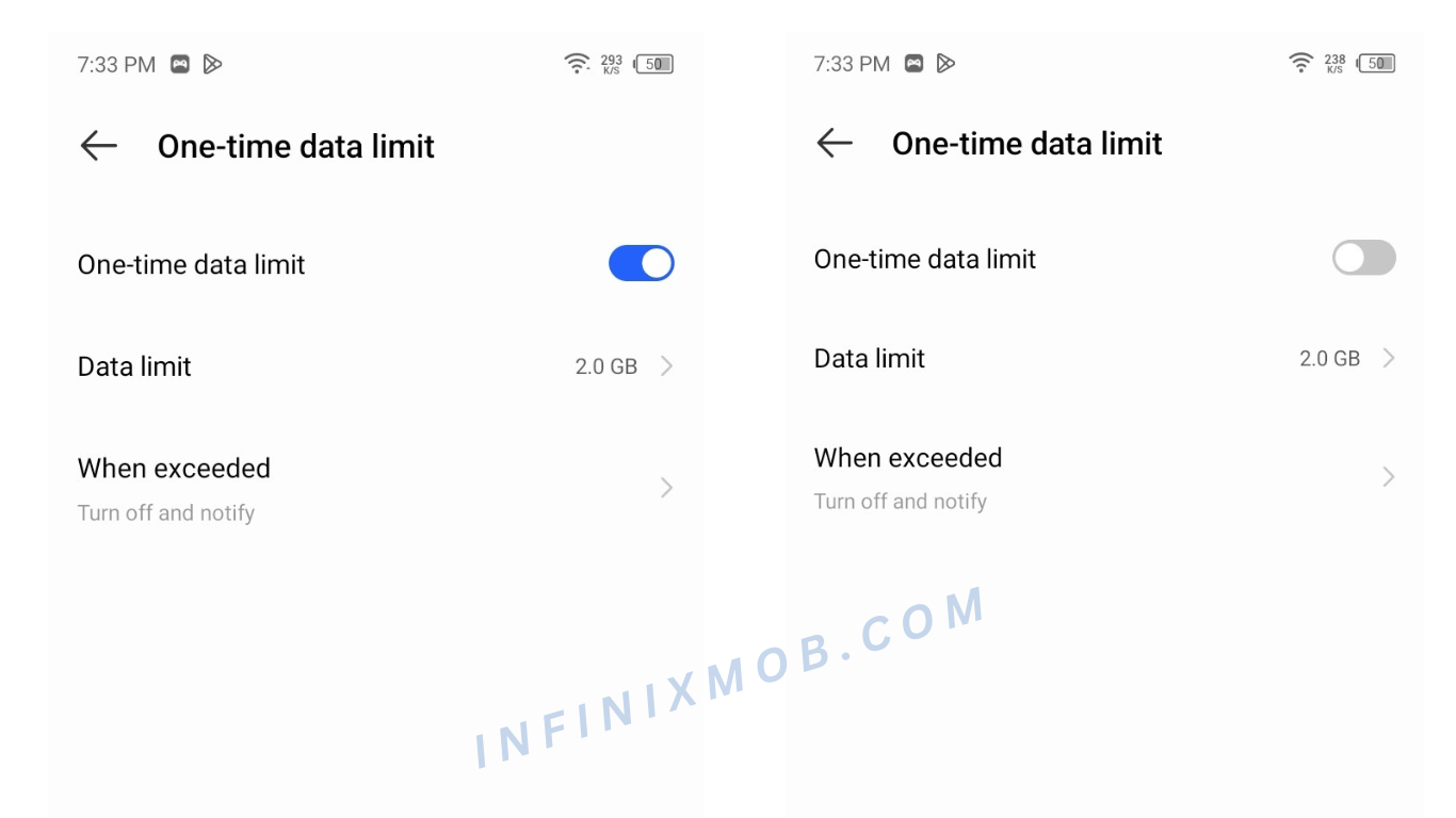 Android One Time Data Limit