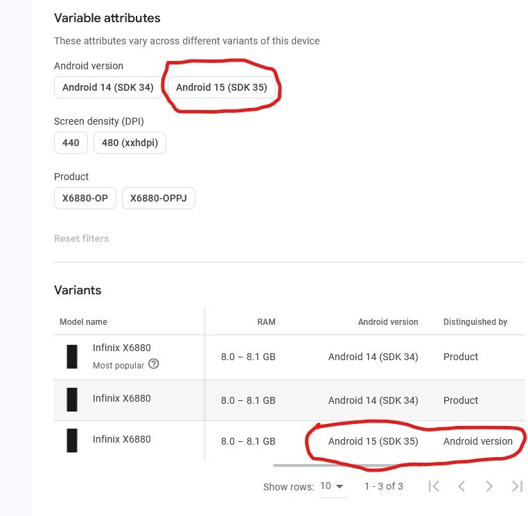 Infinix HOT 50 Pro Plus Android 15 update on Google Console
