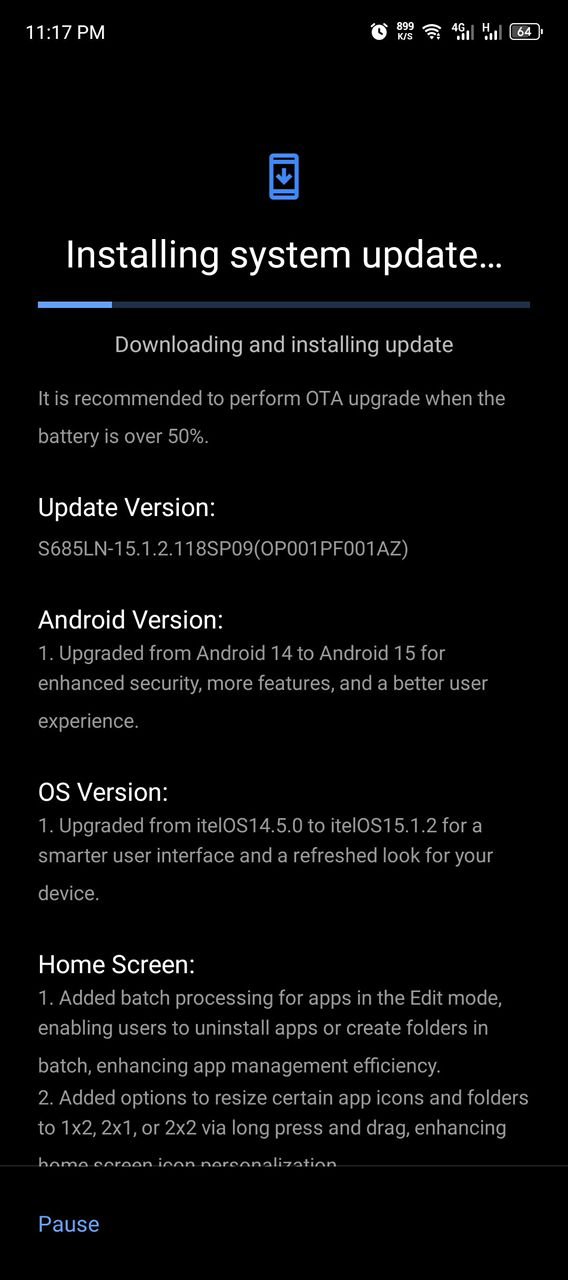 itel S25 Android 15 Update Changelog
