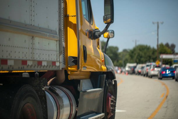 Closeup of a 14 Wheeler on the Highway