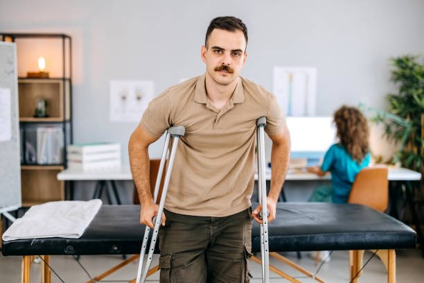 A Truck Accident Victim on crutches