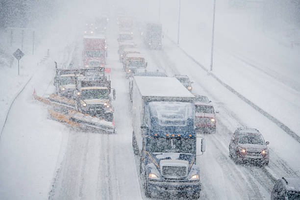 Vehicles on a Stormy Winter Day.